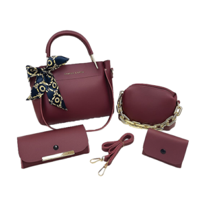 Leather and Kids maroon leather handbag set with wallet card holder and crossbody strap