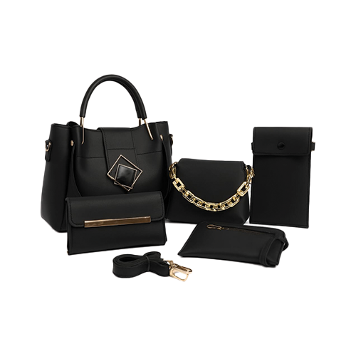 Leather and Kids black leather handbag set with wallet phone pouch and crossbody bag