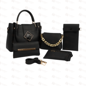 5-piece black handbag set with gold chain strap bag – Leather and Kid