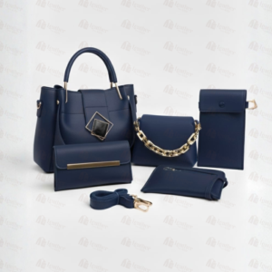 5-piece navy blue handbag set with gold chain strap bag – Leather and Kid