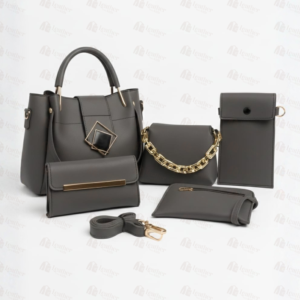 5-piece grey handbag set with gold chain strap bag – Leather and Kid