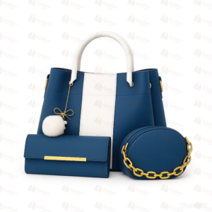 3-piece teal blue and white handbag set with round crossbody – Leather and Kid