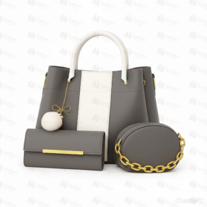 3-piece grey and white handbag set with round crossbody – Leather and Kid