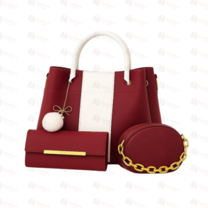 3-piece maroon and white handbag set with round crossbody – Leather and Kid