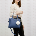 Shoulder Handbag with Pom Pom Keychain