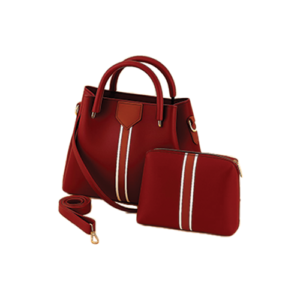 Leather and Kids red leather tote bag set with brown stripe and matching pouch