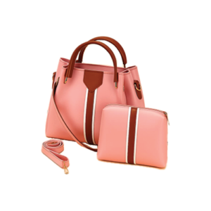 Leather and Kids pink leather tote bag set with brown stripe and matching pouch