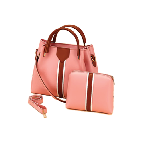 Leather and Kids pink leather tote bag set with brown stripe and matching pouch