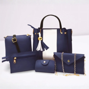 5-piece navy blue leather handbag set – Leather and Kid