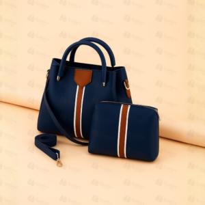 Navy blue leather tote and pouch set – Leather and Kid