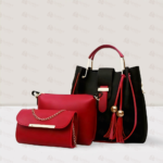 Trendy 3 Pcs Ladies Purse Set – Red & Red Handbag Set