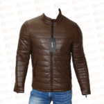 Men's Brown Quilted Puffer Leather Jacket