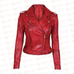 Women's Red Leather Biker Jacket