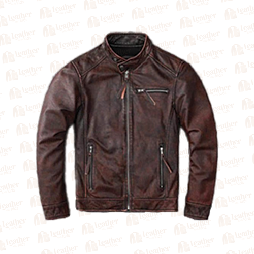 Men's Brown Distressed Leather Biker Jacket Men's Brown Distressed Leather Biker Jacket