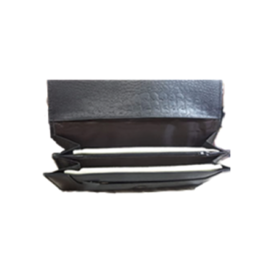 Side view of the Black Leather Clutch Wallet showing leather clutch interior compartments and layered panels.