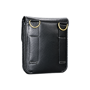 Full front view of the Black Leather Crossbody Bag with Buckle Closure, showing D-ring strap loops and structured front panel.