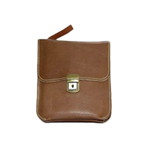 Brown Leather Flap Pouch with Push-Lock Closure | Leather and Kids Brown Leather Flap Pouch with Push-Lock Closure featuring a gold-tone push-lock closure and tapered rounded silhouette.