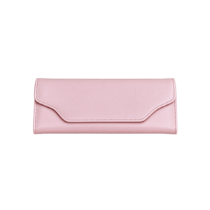 Pink Leather Envelope Wallet with a pointed flap closure and smooth stitched trim, shown closed.