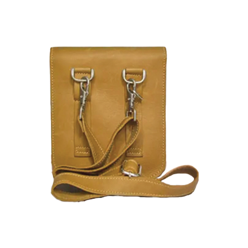 Leather and Kids mustard leather crossbody bag back panel with strap loops and hook strap