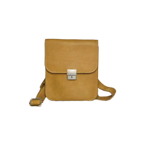 Leather and Kids mustard yellow leather crossbody bag with lock clasp and adjustable strap