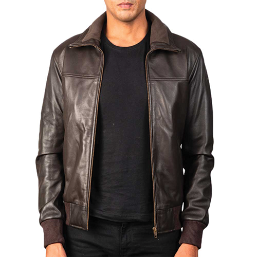 Men's Dark Brown Leather Bomber Jacket – Leather and Kids Men's dark brown smooth leather bomber jacket with ribbed collar, cuffs and hem from Leather and Kids