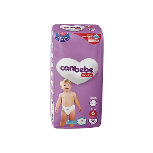 Canbebe Pants diaper pants size 6 jumbo pack, 15+kg, 38 count, purple packaging – Leather and Kids