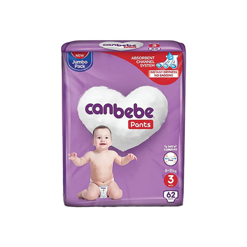 Canbebe Pants diaper pants size 3 jumbo pack, 6-11kg, 62 count, purple packaging – Leather and Kids