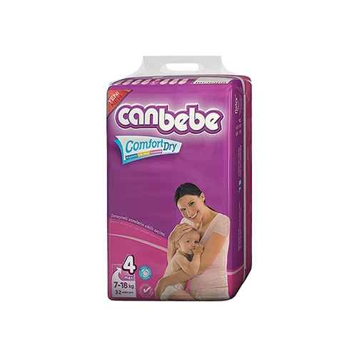 Canbebe Comfort Dry maxi diapers size 4 pack, 7-18kg, 32 count, purple packaging – Leather and Kids