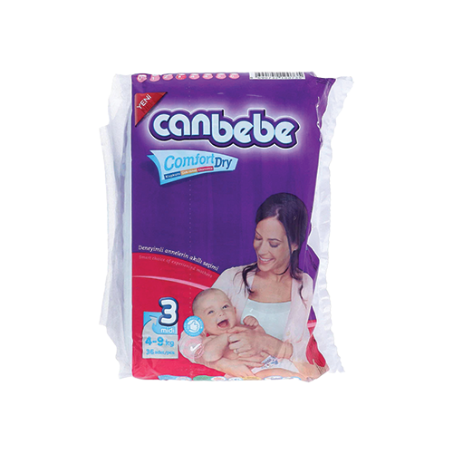 Canbebe Comfort Dry midi diapers size 3 pack, 4-9kg, 36 count, purple packaging – Leather and Kids