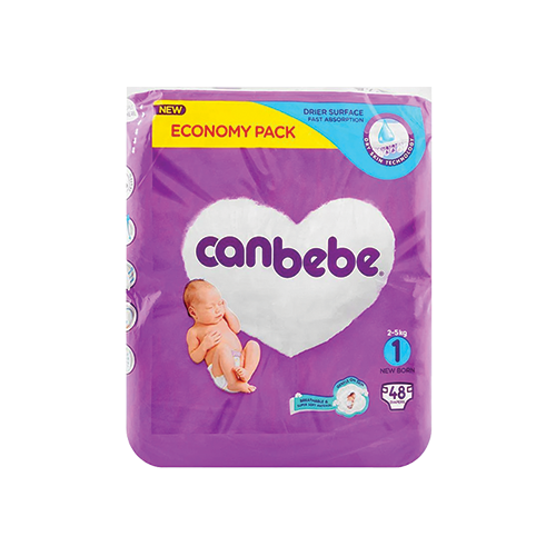 Canbebe new born diapers size 1 economy pack, 2-5kg, 48 count, purple packaging – Leather and Kids