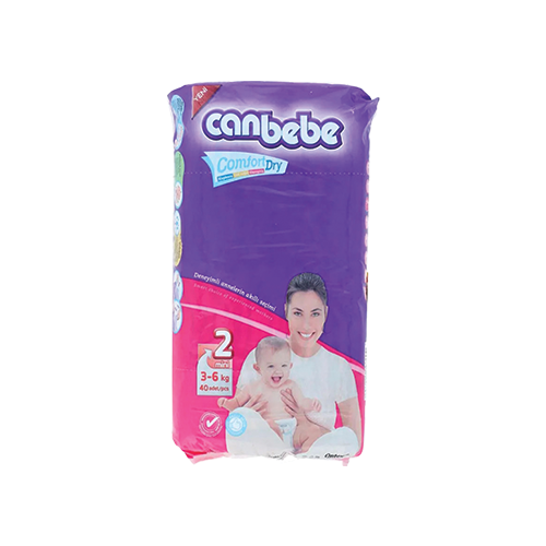 Canbebe Comfort Dry mini diapers size 2 pack, 3-6kg, 40 count, purple packaging – Leather and Kids