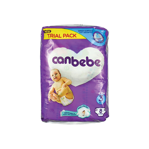 Canbebe diapers size 3 trial pack 4-9kg 8 count pack available at Leather and Kid