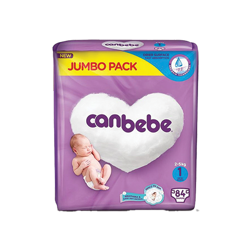Canbebe newborn diapers size 1 jumbo pack 2-5kg 84 count pack available at Leather and Kid