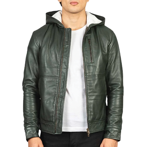 Hooded Leather Jacket (Thumbnail) Hooded Leather Jacket - Image 1