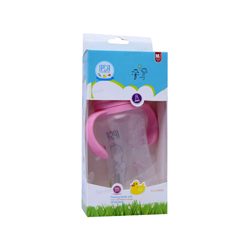 IPSA pink handle baby feeding bottle in retail packaging – Leather and Kids