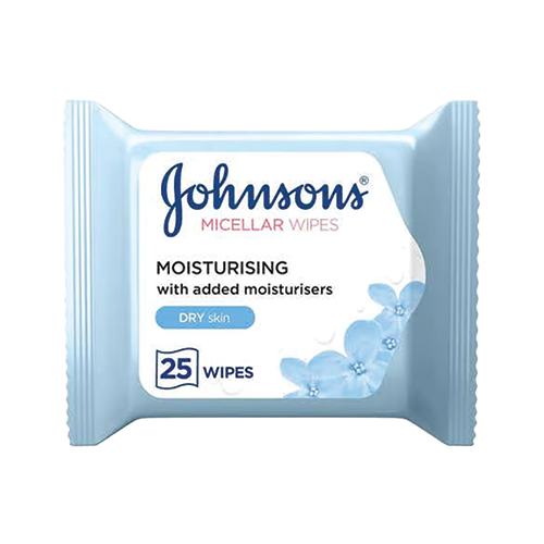Johnsons Micellar moisturising wipes 25 count pack available at Leather and Kid