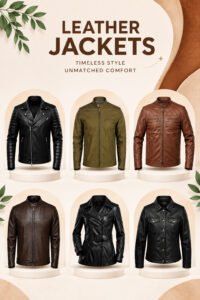 Leather and Kids men's leather jackets collection in black olive brown and quilted styles