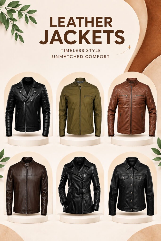 Leather and Kids men's leather jackets collection in black olive brown and quilted styles