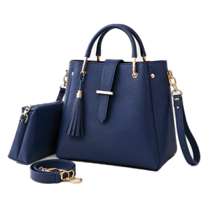 Leather and Kids navy blue leather handbag set with tassel detail and matching pouch