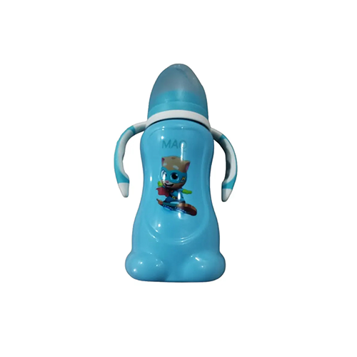 MAQ blue baby feeding bottle with dual handles and cartoon cat print – Leather and Kids