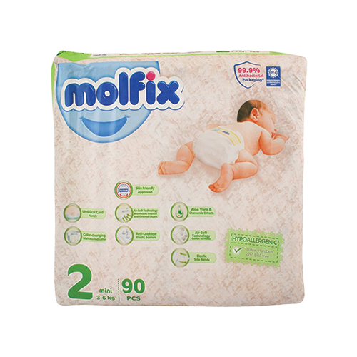 Molfix mini diapers size 2 3-6kg 90 count pack available at Leather and Kid