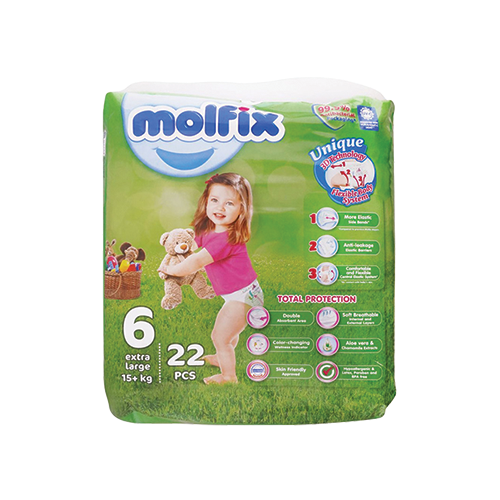 Molfix diapers extra large size 6 total protection 15+kg 22 count pack available at Leather and Kid