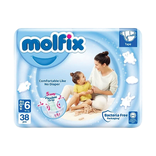 Molfix Tape diapers extra large size 6 15+kg 38 count pack available at Leather and Kid