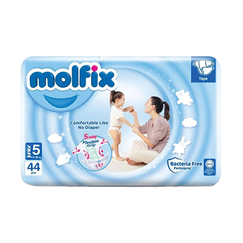 Molfix Tape diapers junior size 5 11-18kg 44 count pack available at Leather and Kid