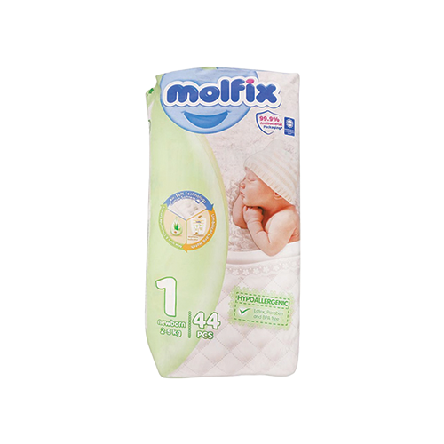 Molfix newborn diapers size 1 2-5kg 44 count pack available at Leather and Kid