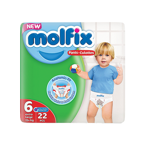 Molfix Pants diapers size 6 extra large 15+kg 22 count pack available at Leather and Kid