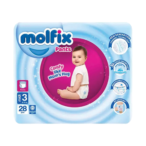 Molfix Pants diapers size 3 midi 6-11kg 28 count pack available at Leather and Kid