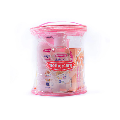 Leather and Kids Mothercare baby care gift set in pink zip pouch