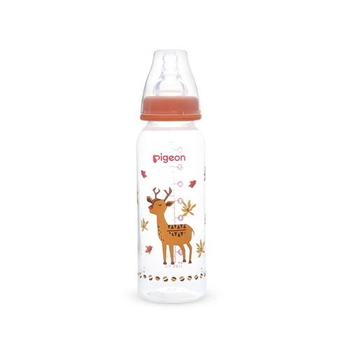 Pigeon baby feeding bottle with brown cap and deer print – Leather and Kids