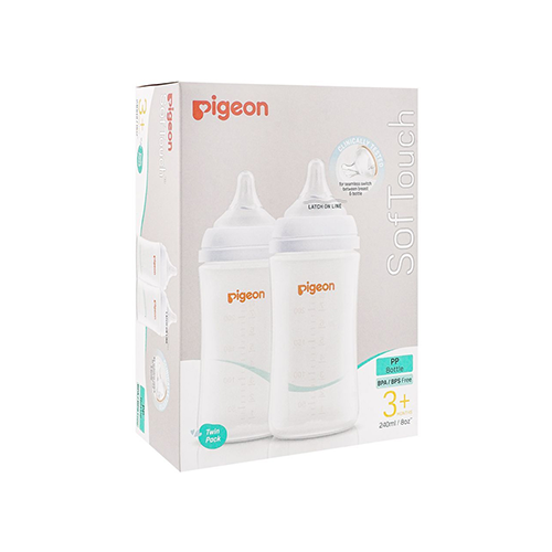 Pigeon SofTouch baby feeding bottle twin pack box, wide neck, 240ml – Leather and Kids